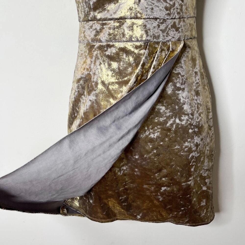Zara Women's Mini Dress XS Burnished Gold Metallic Velvet Faux Wrap Sleeveless - Picture 5 of 8